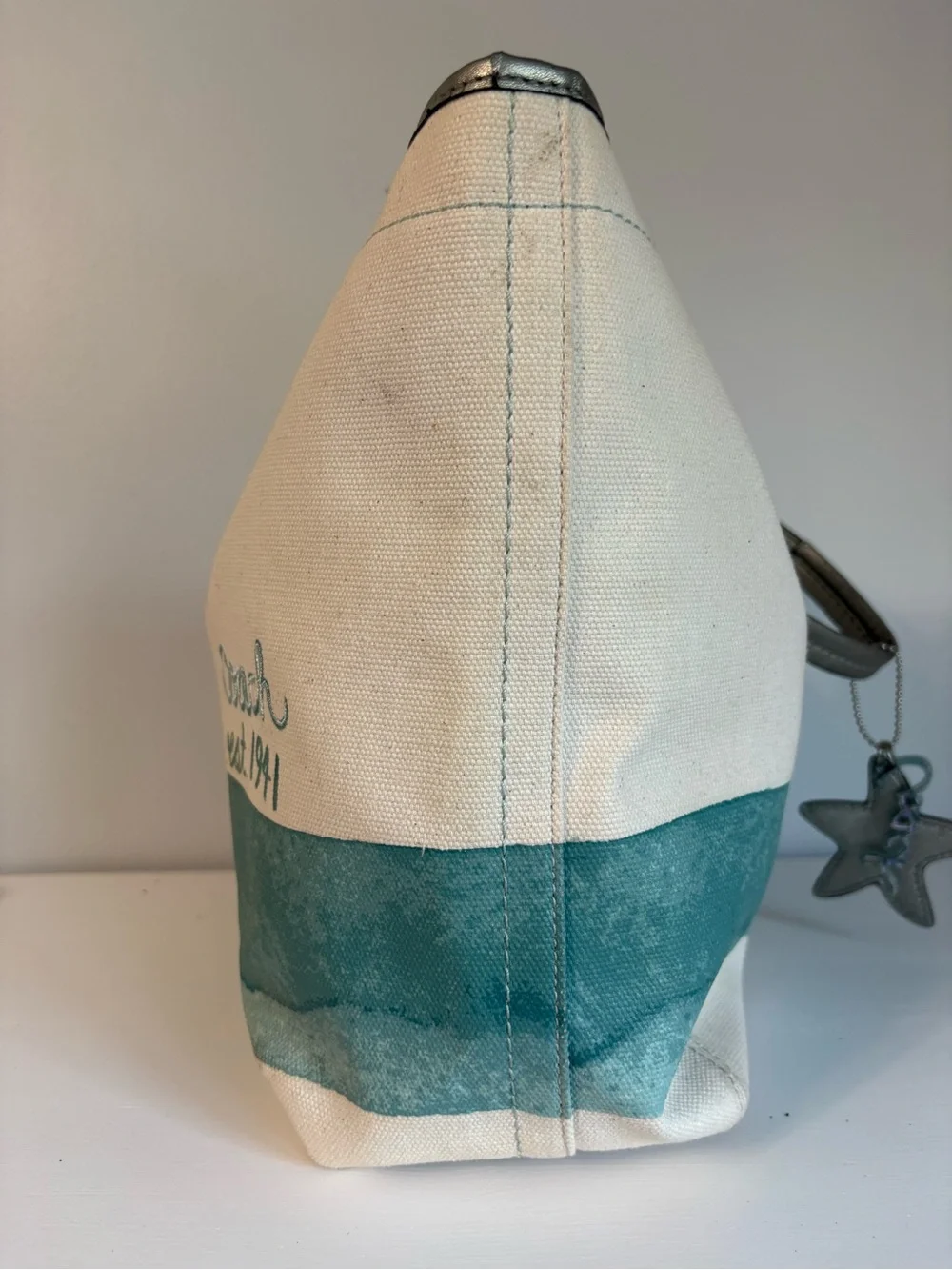 Coach RARE Vintage Starfish Beach Tote Bag Canvas Silver Metallic F19212